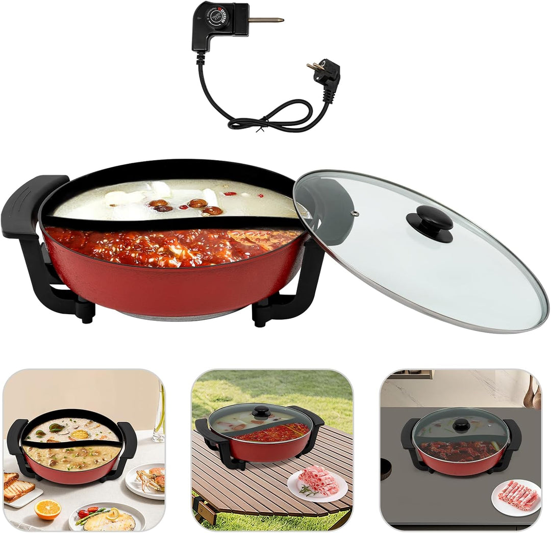 Hot Pot Elektrisch Hotpot Topf Kochtopf mit Teiler Glasdeckel 6L Chinesischer Kochtopf 1360W Chinesi