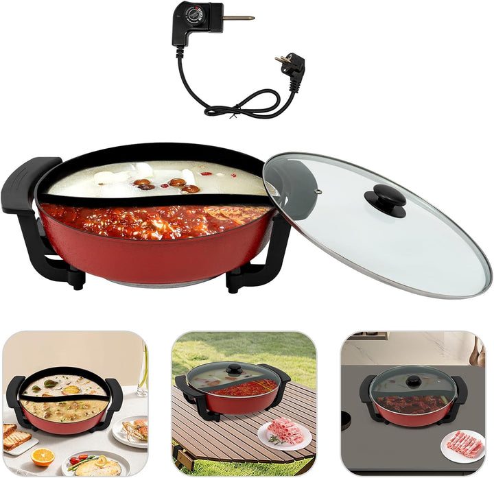 Hot Pot Elektrisch Hotpot Topf Kochtopf mit Teiler Glasdeckel 6L Chinesischer Kochtopf 1360W Chinesi