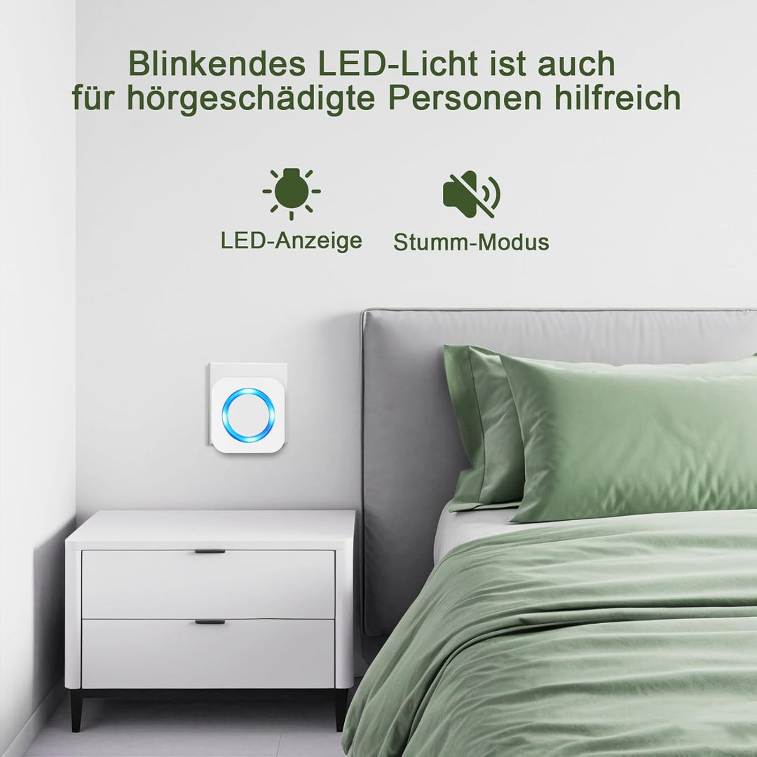 SURFOU Funkklingel, Türklingel 400m Reichweite Kabellose Klingel mit Plug-In-Empfänger Haustür Ausse