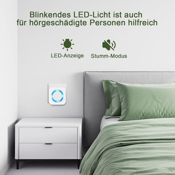 SURFOU Funkklingel, Türklingel 400m Reichweite Kabellose Klingel mit Plug-In-Empfänger Haustür Ausse