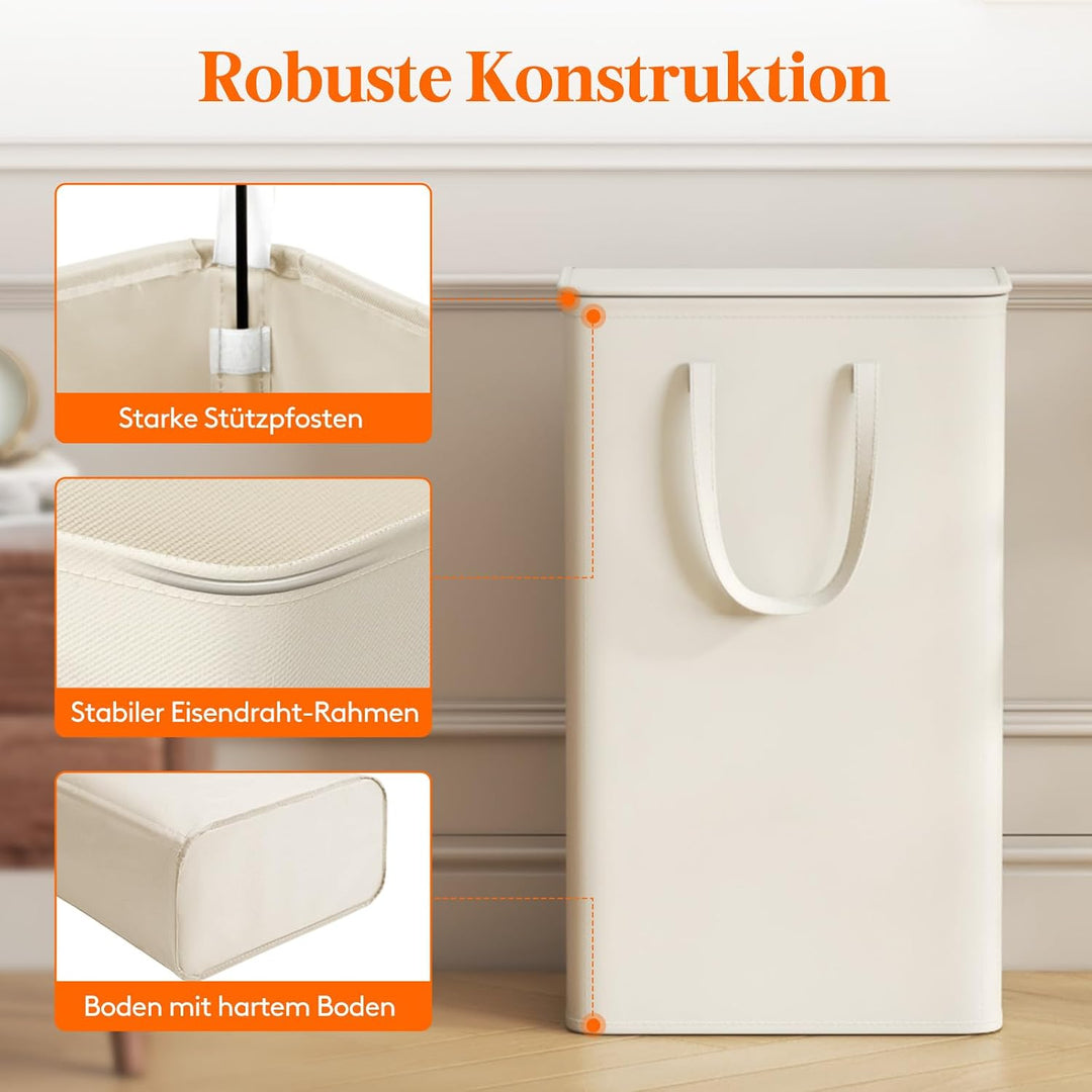 Lifewit 65L schmaler faltbarer Wäschekorb mit Deckel, Weiss | Schlanke Wäschebox mit Griffen als Sch