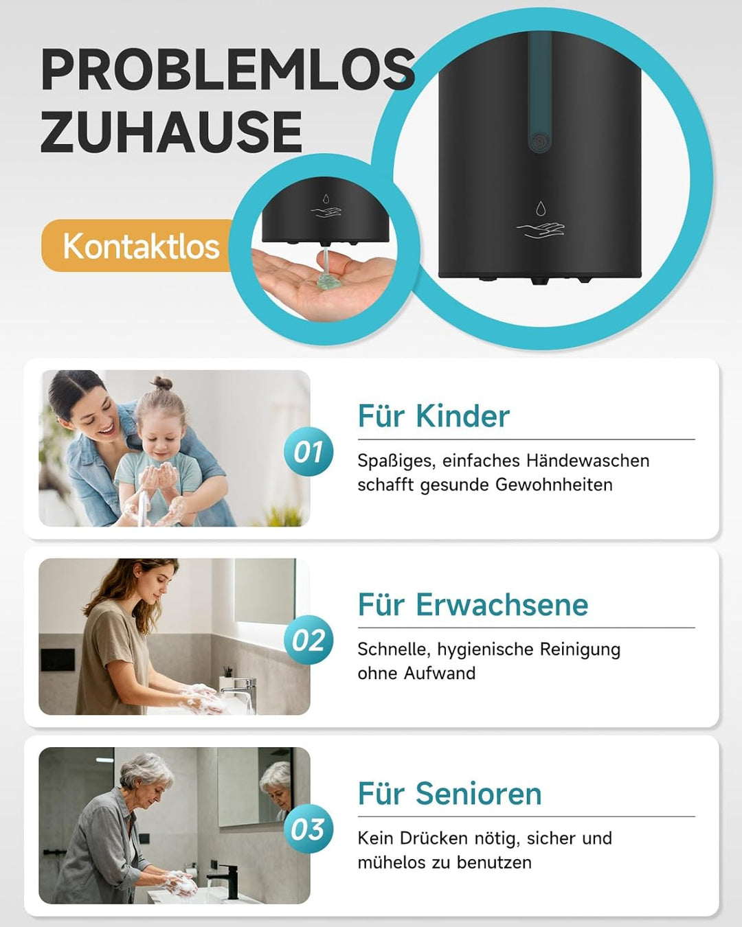 AIKE AK1205 Seifenspender Automatisch Wandbefestigung Mattschwarz, 800ml Kommerzieller Automatischer
