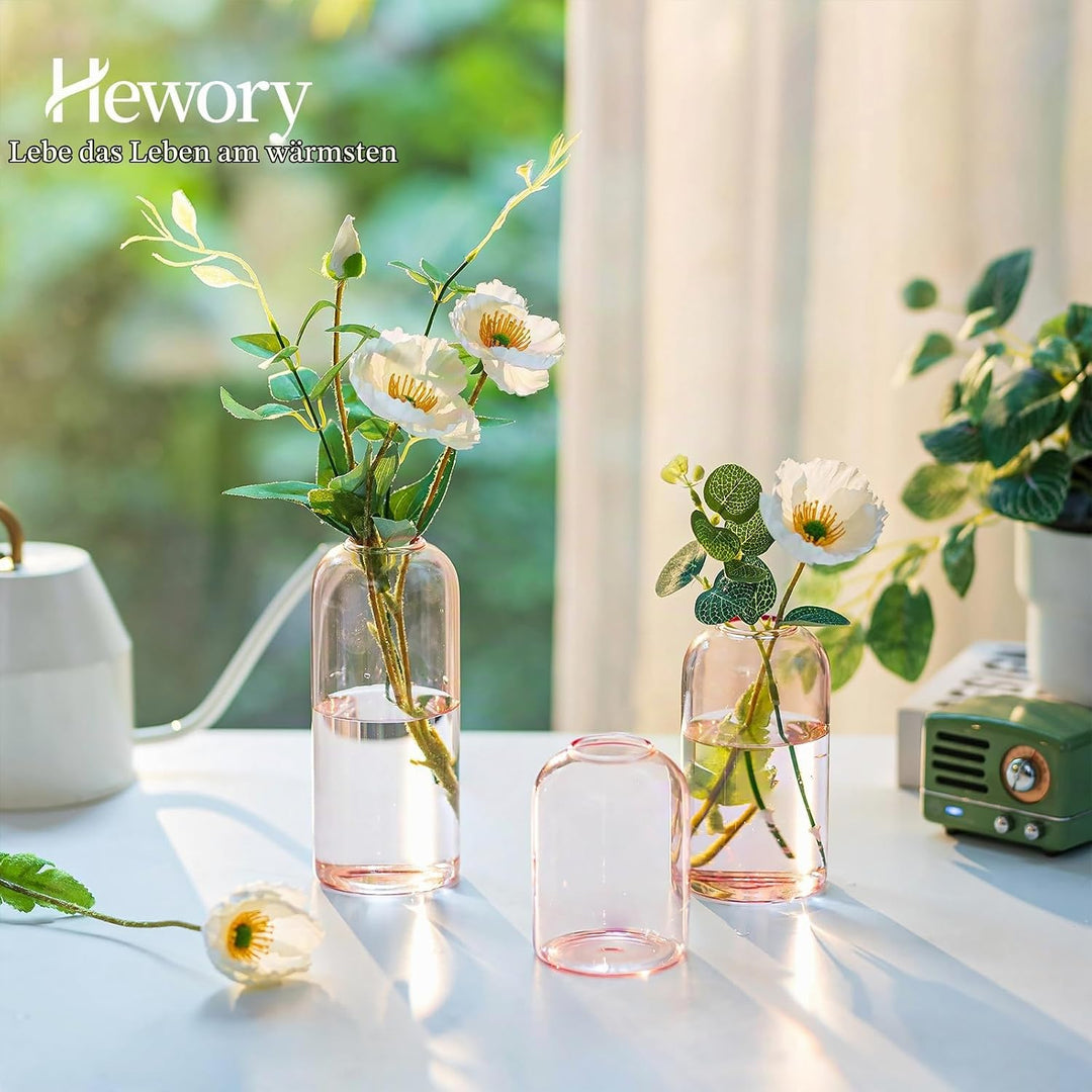 Hewory Kleine Vasen für Tischdeko: 6er Set Rosa Deko Vase Rosa Glaszylinder Vase Glas, Klein Glasvas