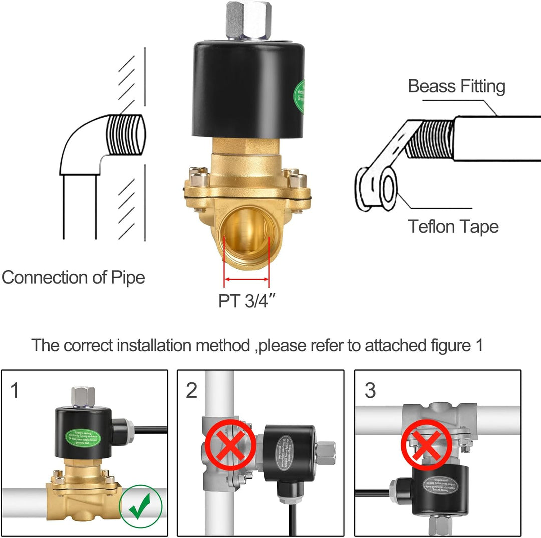 Heschen Elektrisches Magnetventil aus Messing, 2W-200-20KJ, PT 3/4'', DC24V, Direktbetätigung für Wa