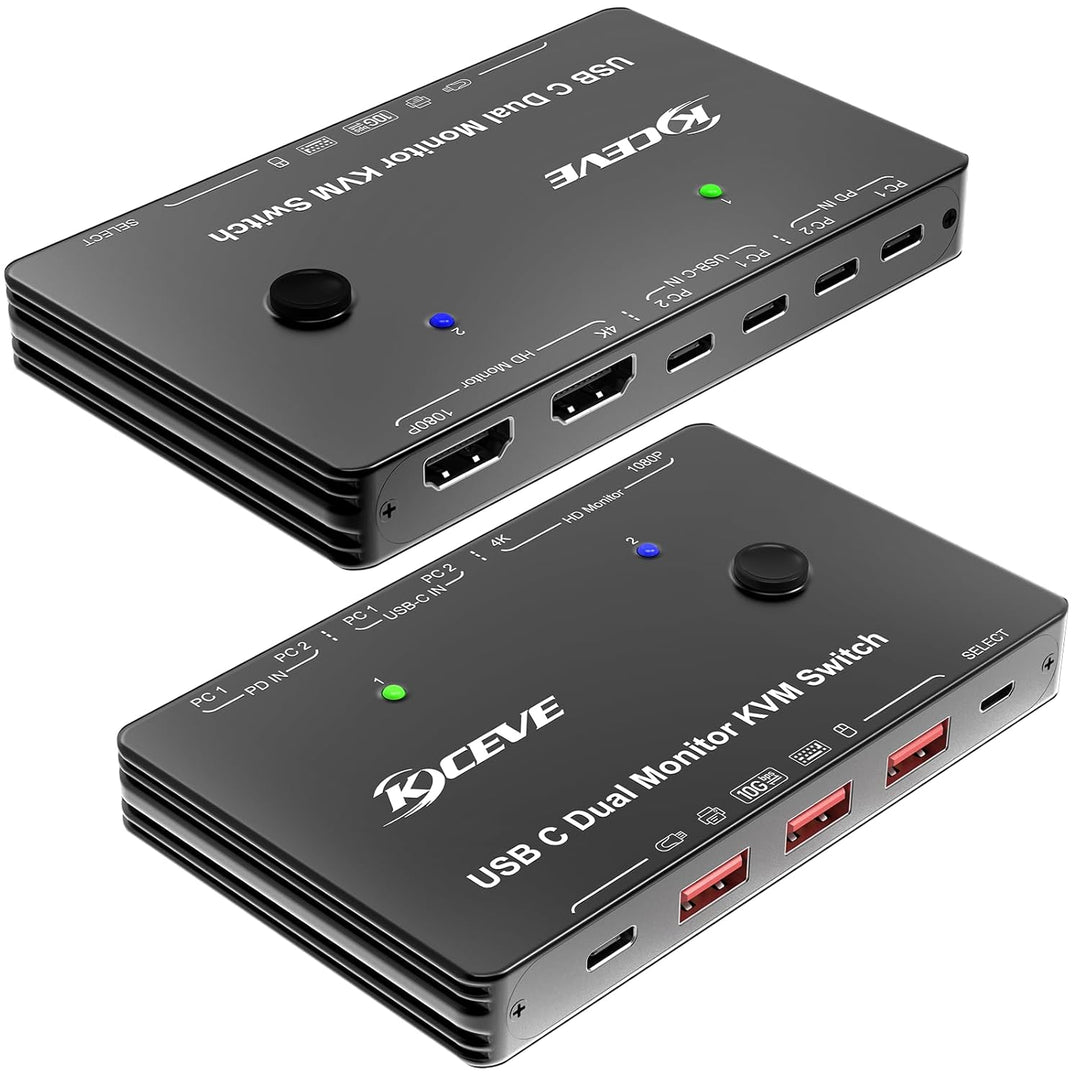 KVM Switch 2 Monitore 2 PC USB C, Dual Monitor USB Typc C KVM-Umschalter unterstützt 4K@60Hz für 2 C