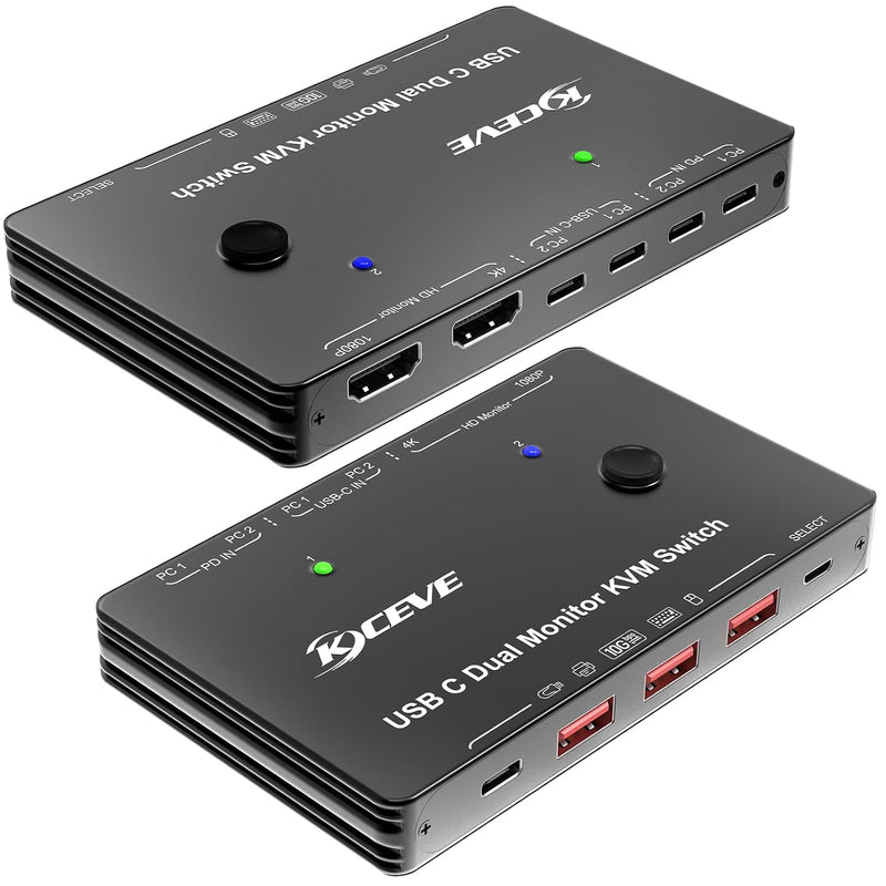 KVM Switch 2 Monitore 2 PC USB C, Dual Monitor USB Typc C KVM-Umschalter unterstützt 4K@60Hz für 2 C
