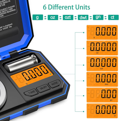 ORIA Digital Feinwaage, 50g / 0,001g Präzisonswaage Milligramm, Taschenwaage, Schmuckwaage, 50g Kali