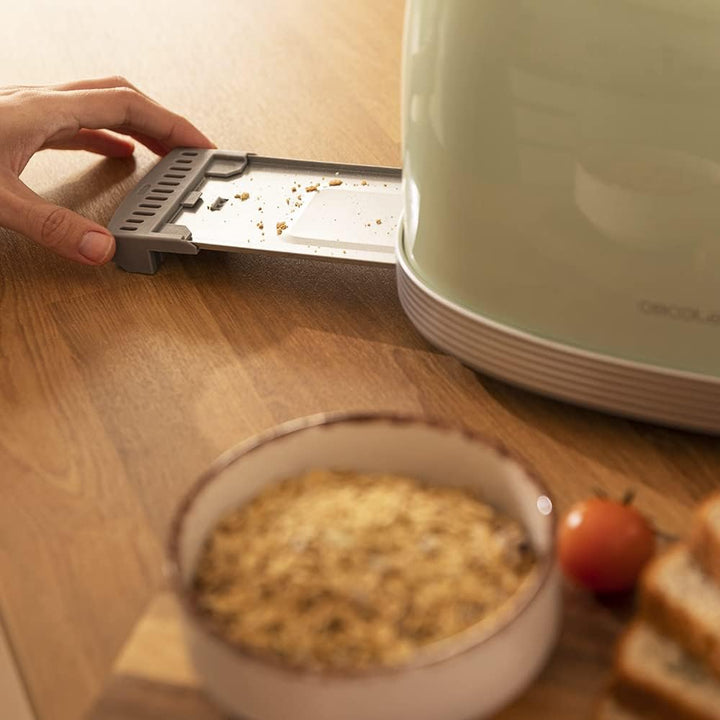 Cecotec Toast&amp;Taste 800 Vintage Light Green, 850 W, Doppelschlitz, extra breit, 3, 8 cm, 2 Toasten,
