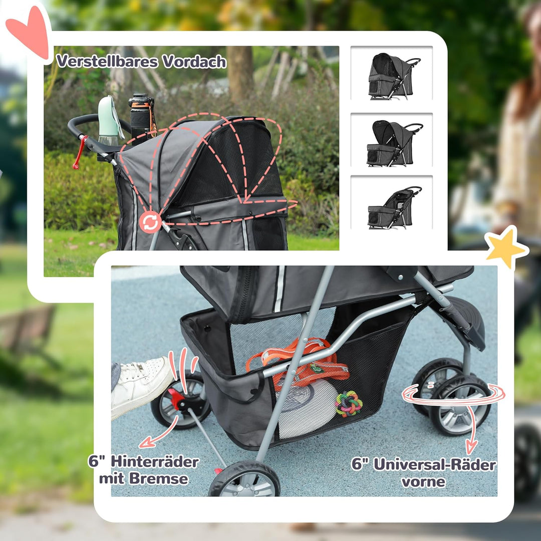 PawHut Hundewagen Hundebuggy klappbar für Hunde & Katzen bis 10 kg Katzenbuggy mit Kissen Netzfenste