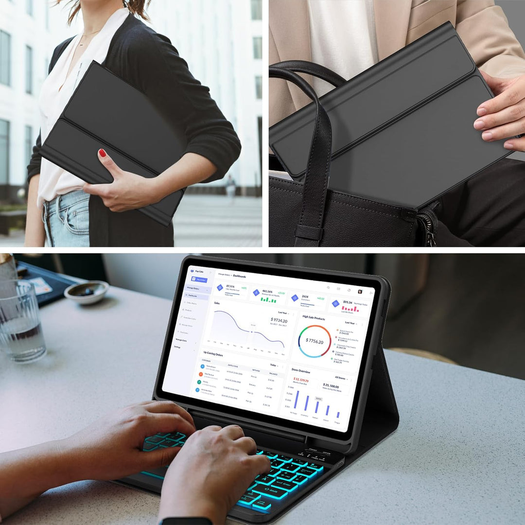 Tastatur Hülle für Samsung Galaxy Tab S6 Lite 10,4 Zoll 2024/2022/2020, 7 Farben Beleuchtung, Keyboa