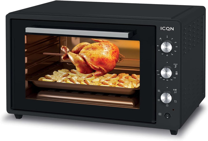 ICQN 60 Liter XXL Minibackofen, 1800 W, Umluft, Pizza-Ofen, Doppelverglasung, Drehspiess, Timer, ink