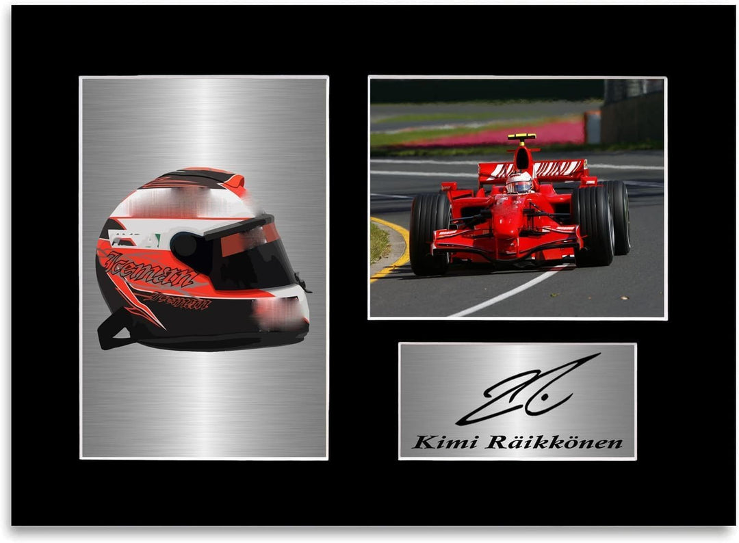 Kimi Raikkonen 2007 Weltmeister Autohelm, signiert, Foto-Display, A4