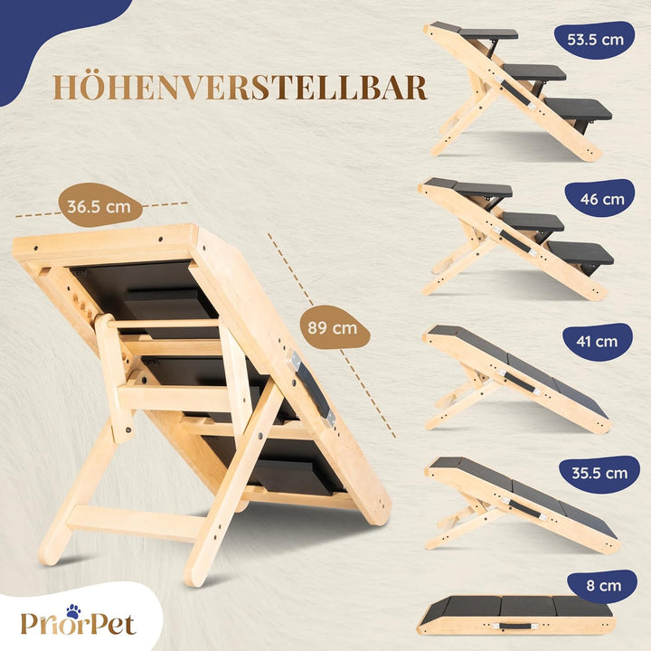 Hundetreppe für Bett & Sofa 2-in-1 Rampe - Höhenverstellbar bis 18-50 cm - für Kleine Hunde - leicht