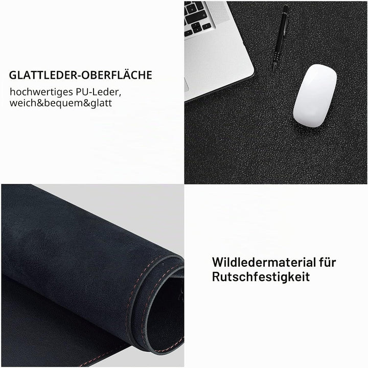 ZORESYN PU-Leder Schreibtischunterlage 80x60cm Schwarz | XXL Rutschfeste Wildleder-Unterseite, Wasse
