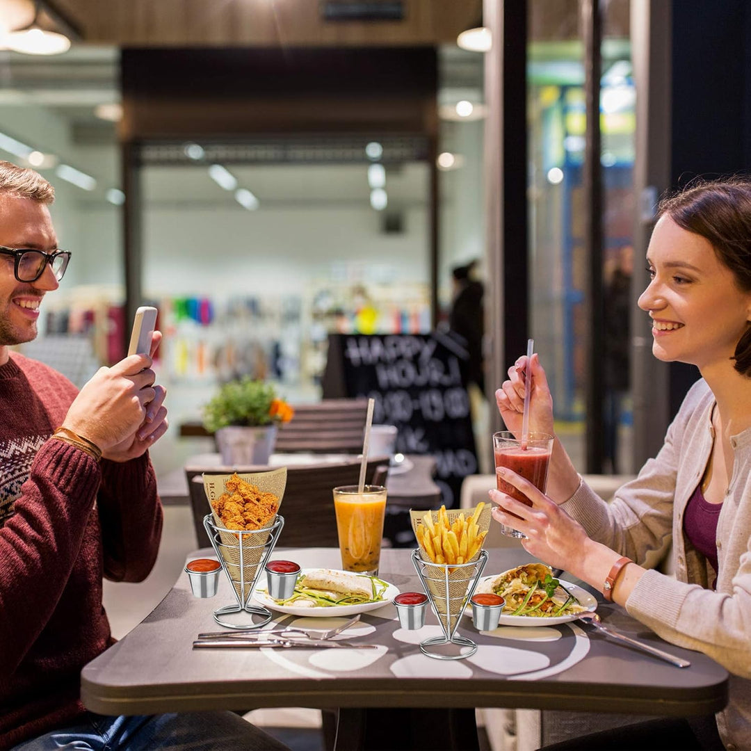 Hemoton 2 Stücke Pommeshalter Pommesständer mit Saucenschälchen Pommes Frites Halter Kegel Pommestüt