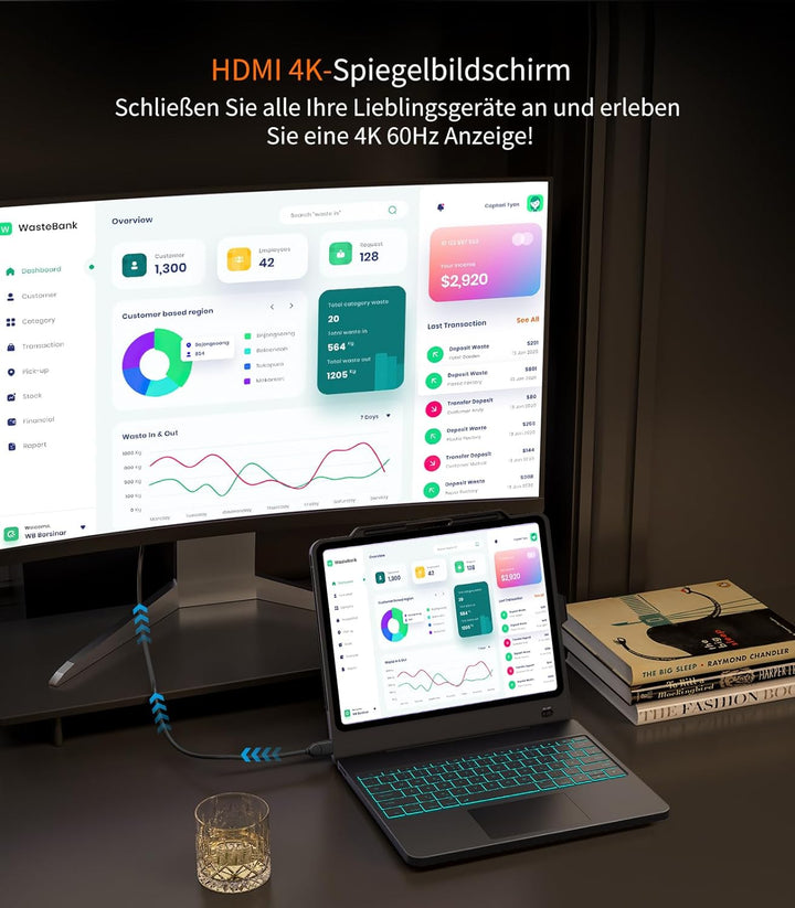 CHESONA ArmorDock iPad Pro 12.9 Hülle mit Tastatur, 6-in-1 Hub Dockingstationen Tastatur für iPad Pr