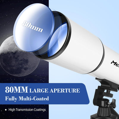MEEZAA Teleskop Astronomie, Fernrohr Teleskop Erwachsene Profi, 80 mm Öffnung 600 mm Refraktor Teles