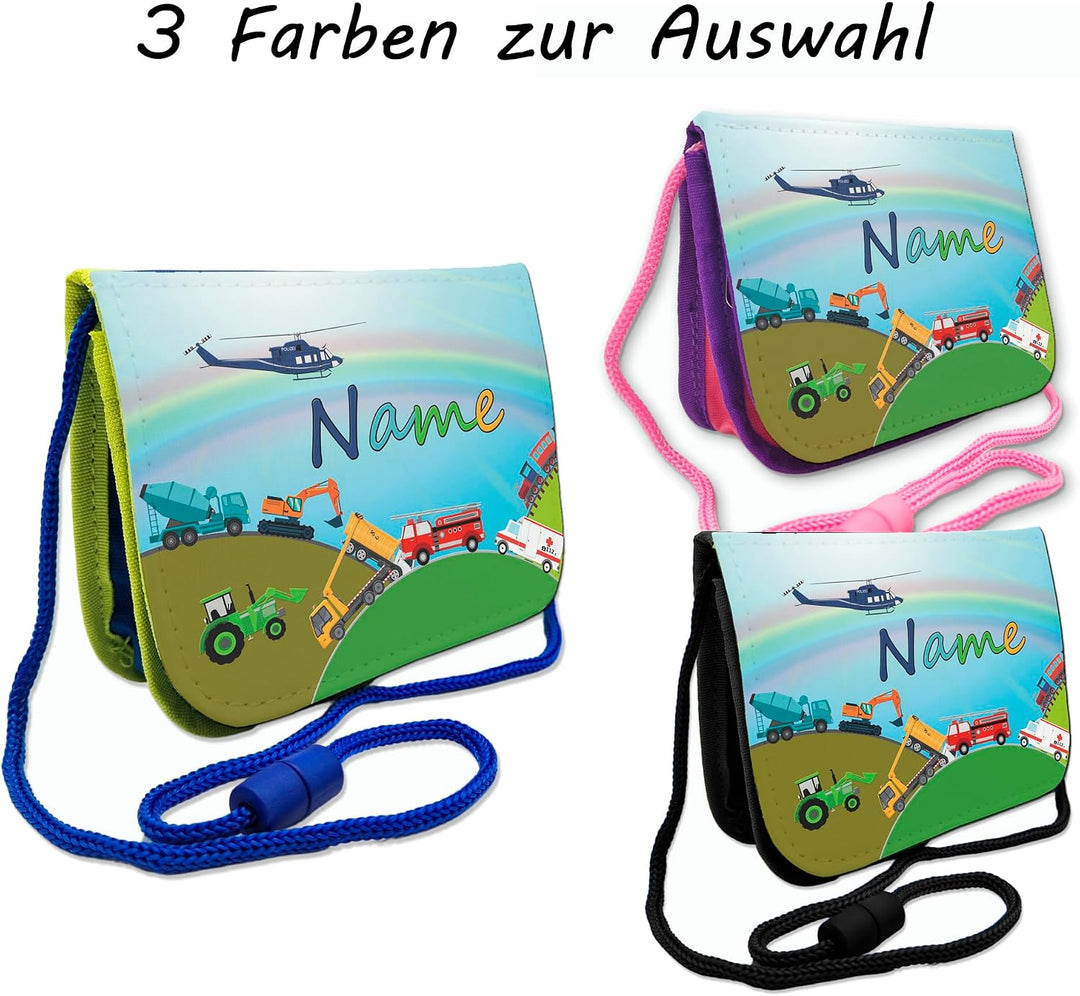 Kinder Brustbeutel mit Name und Schriftartwahl | Klettverschluss mit Schnur zum Umhängen und Klarsic