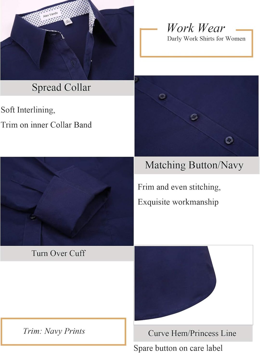 Alex Vando Bluse Damen Langarm Hemd Damen Stretch – Business Button Down Shirts, Bügelfrei Arbeitshe