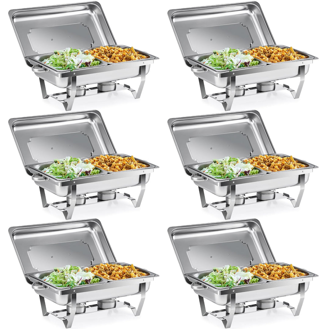 Wilprep Chafing Dish Edelstahl 9L 1/2+1/2 GN-Behälter Buffet-Set Warmhaltebehälter 6 Sets Speisenwär