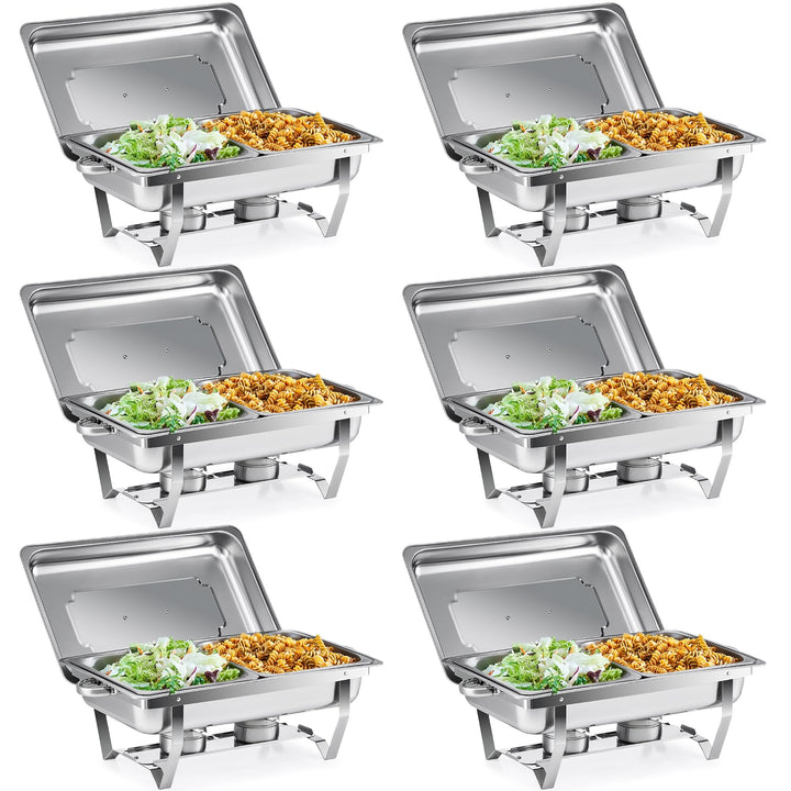 Wilprep Chafing Dish Edelstahl 9L 1/2+1/2 GN-Behälter Buffet-Set Warmhaltebehälter 6 Sets Speisenwär