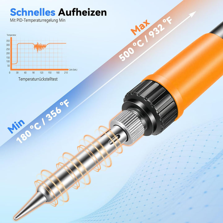 Lötkolben Set,90W Hochleistungs-Soldering Iron,LCD Digital Temperaturregelung 180-500℃,3 Lötspitzen