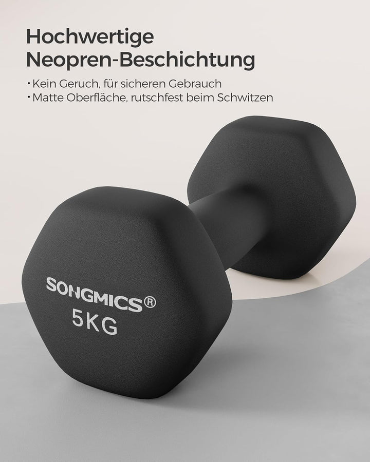 SONGMICS Hanteln, 2er Set,Hantelset, Kurzhanteln, Hexagon, Neopren-Beschichtung, Krafttraining, Work