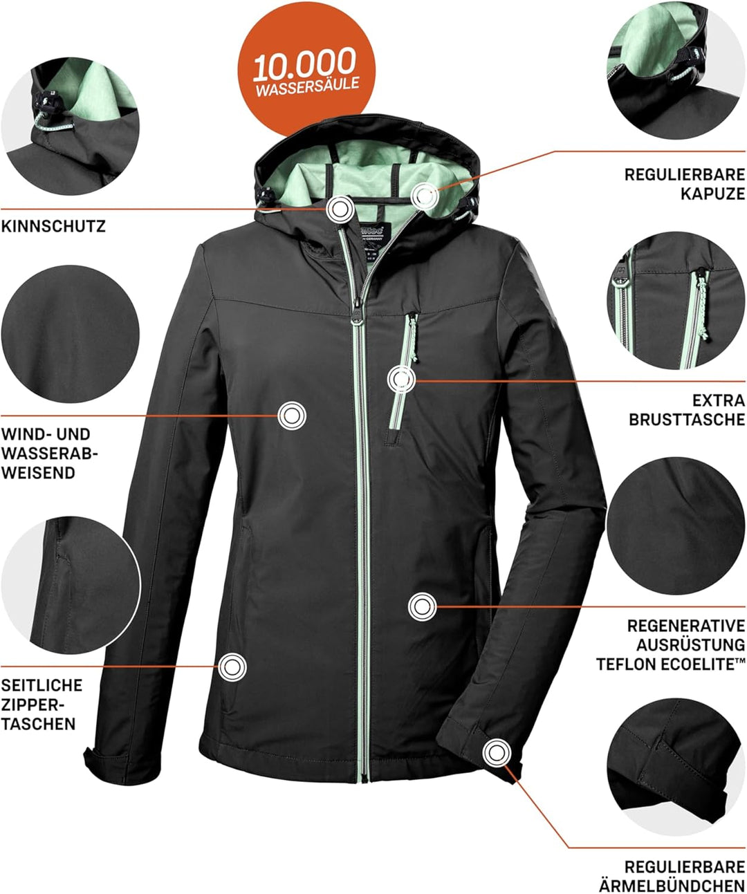 Killtec Damen Kos 89 Wmn Sftshll Jckt Softshelljacke/Outdoorjacke mit Kapuze 38 Schwarz, 38 Schwarz