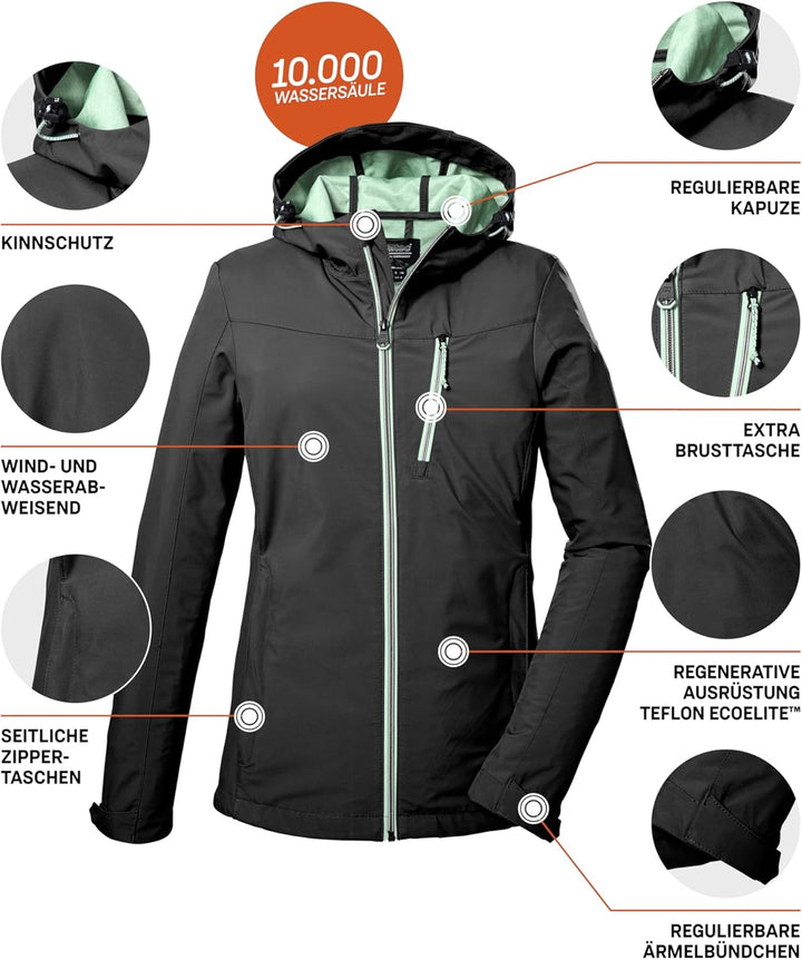 Killtec Damen Kos 89 Wmn Sftshll Jckt Softshelljacke/Outdoorjacke mit Kapuze 38 Schwarz, 38 Schwarz