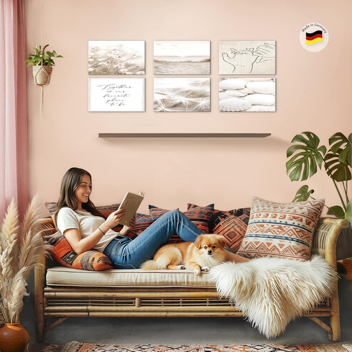 Novart Wandbilder Set - KOMPLETT AUFHÄNGFERTIG - Made in Germany - Moderne Bilder Boho Strand Wohnzi