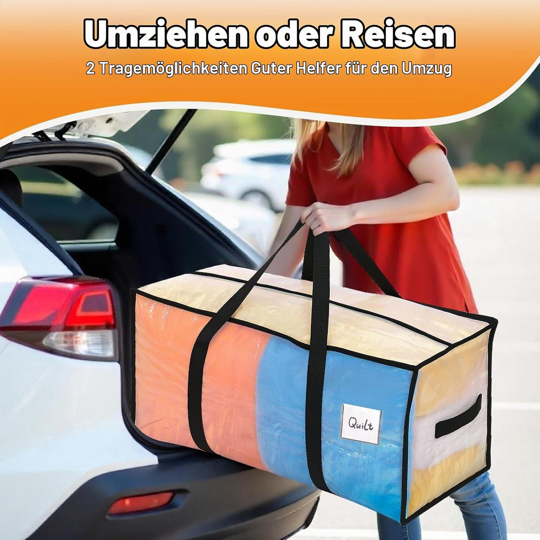 6 Stück 90L Aufbewahrungstasche, Heavy-Duty Weihnachtslager Transparente Umzugskartons Grosse mit Re