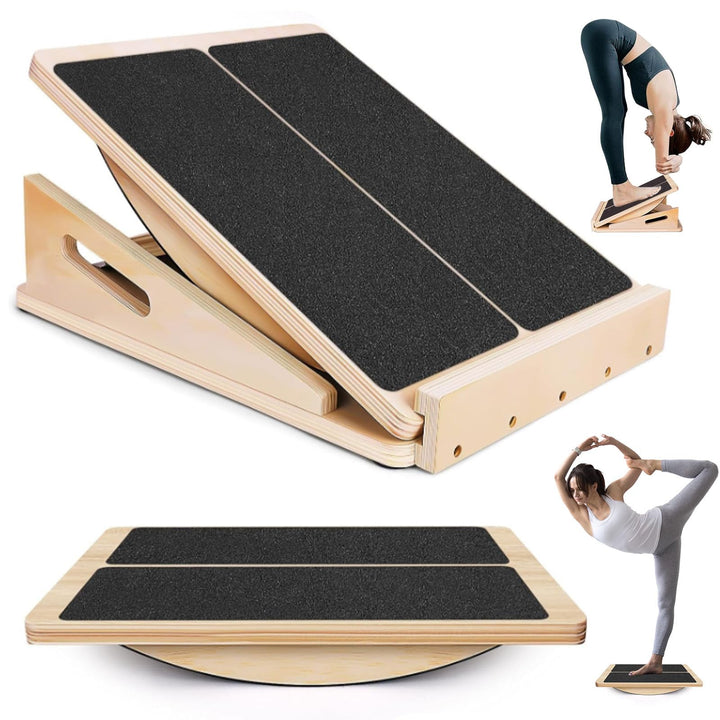 Polegas 2 in 1 Balance Board und Schrägbrett für Erwachsene, Verstellbares Wadendehner und Slant Boa