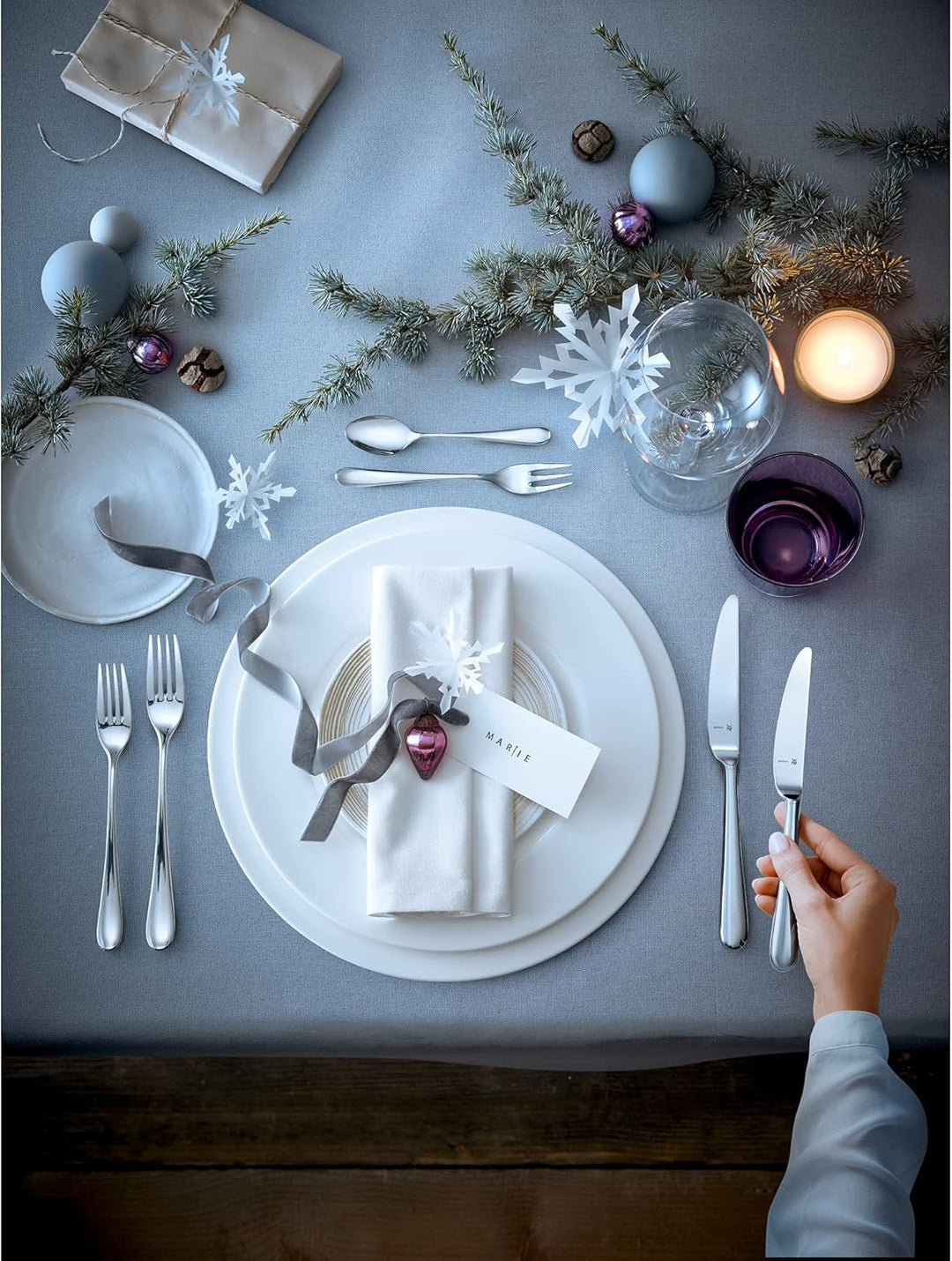 WMF Merit Salatbesteck Edelstahl 23,4 cm, Salatgabel, Servierlöffel, Cromargan protect Edelstahl pol