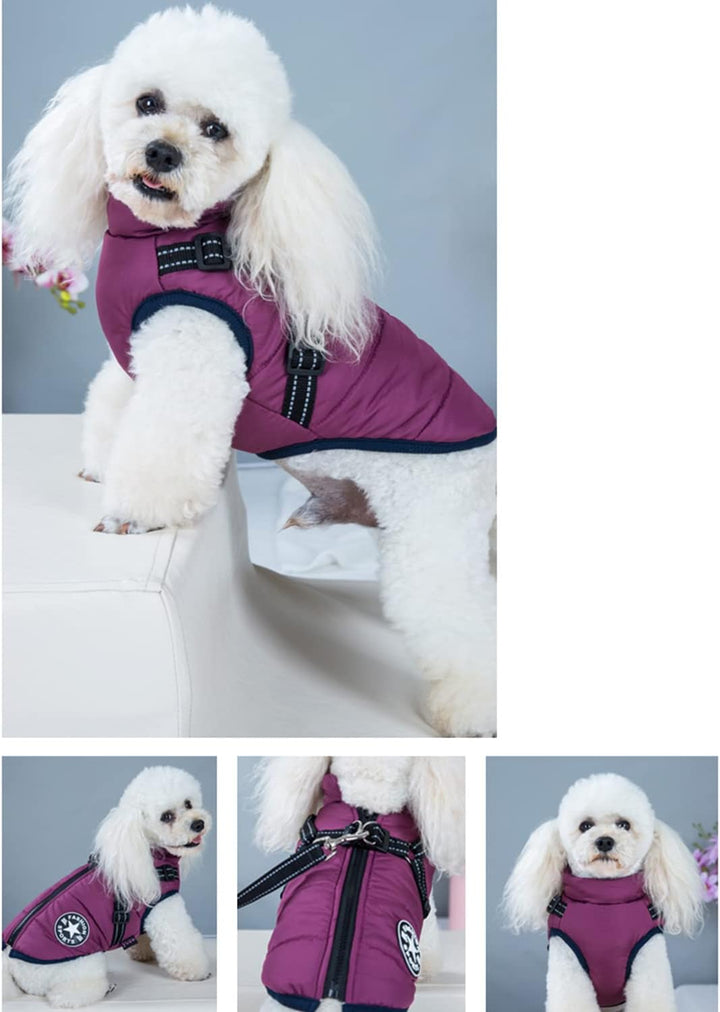 Wasserdichter Wintermantel mit Geschirr für Hunde, Jacke, Kostüm, warm, Kleidung, Welpen, Tierweste,