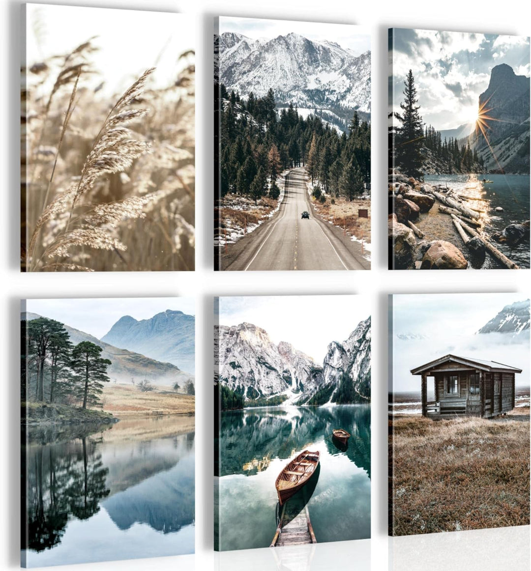 Novart Wandbilder Set - KOMPLETT AUFHÄNGFERTIG - Made in Germany - Moderne Bilder See Berge Landscha