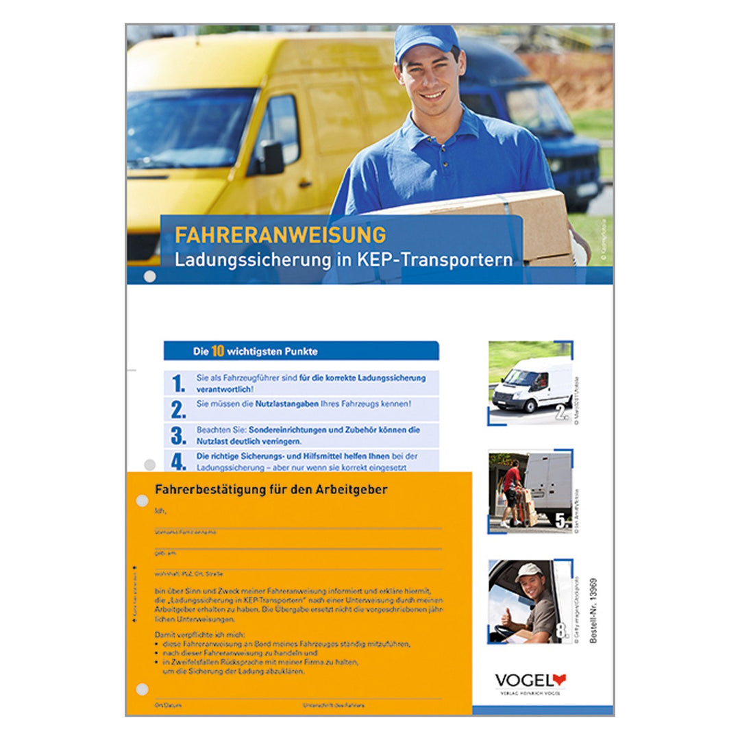 10er Pack Fahreranweisungen Ladungssicherung in KEP-Transportern Anweisung Anordnung Verhaltensregel