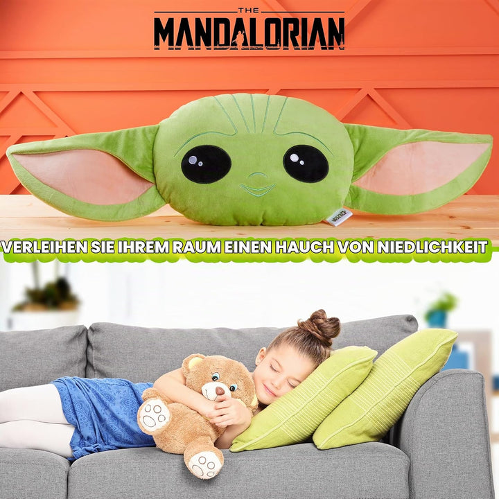 Disney Mandalorian Baby Yoda Plüsch Zierkissen mit Füllung und Bezug, 3D Kinderzimmer Kissen für Bet