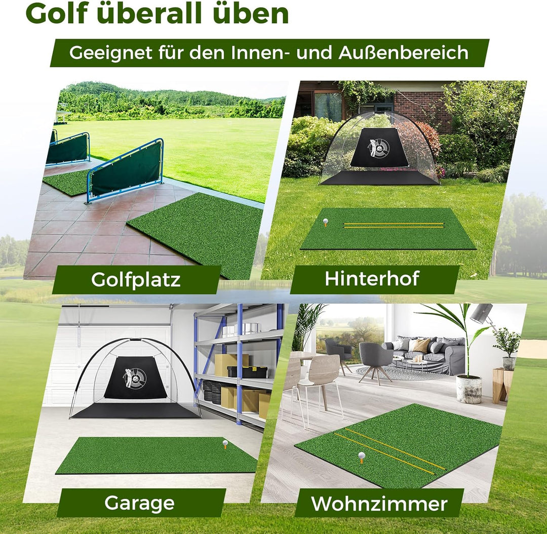 COSTWAY Golf Abschlagmatte, Golf Übungsmatte inkl. 2 Gummi-Tees und 2 Ausrichtungsstäbe, Golfmatte m