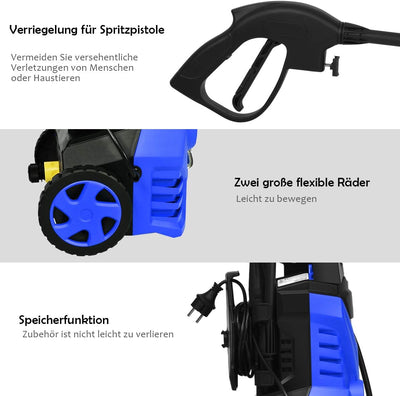 COSTWAY Hochdruckreiniger 140 bar / 5 L/Min/Wassertemperatur 0-40℃/ inkl. Reinigungsmittel/Ideal für