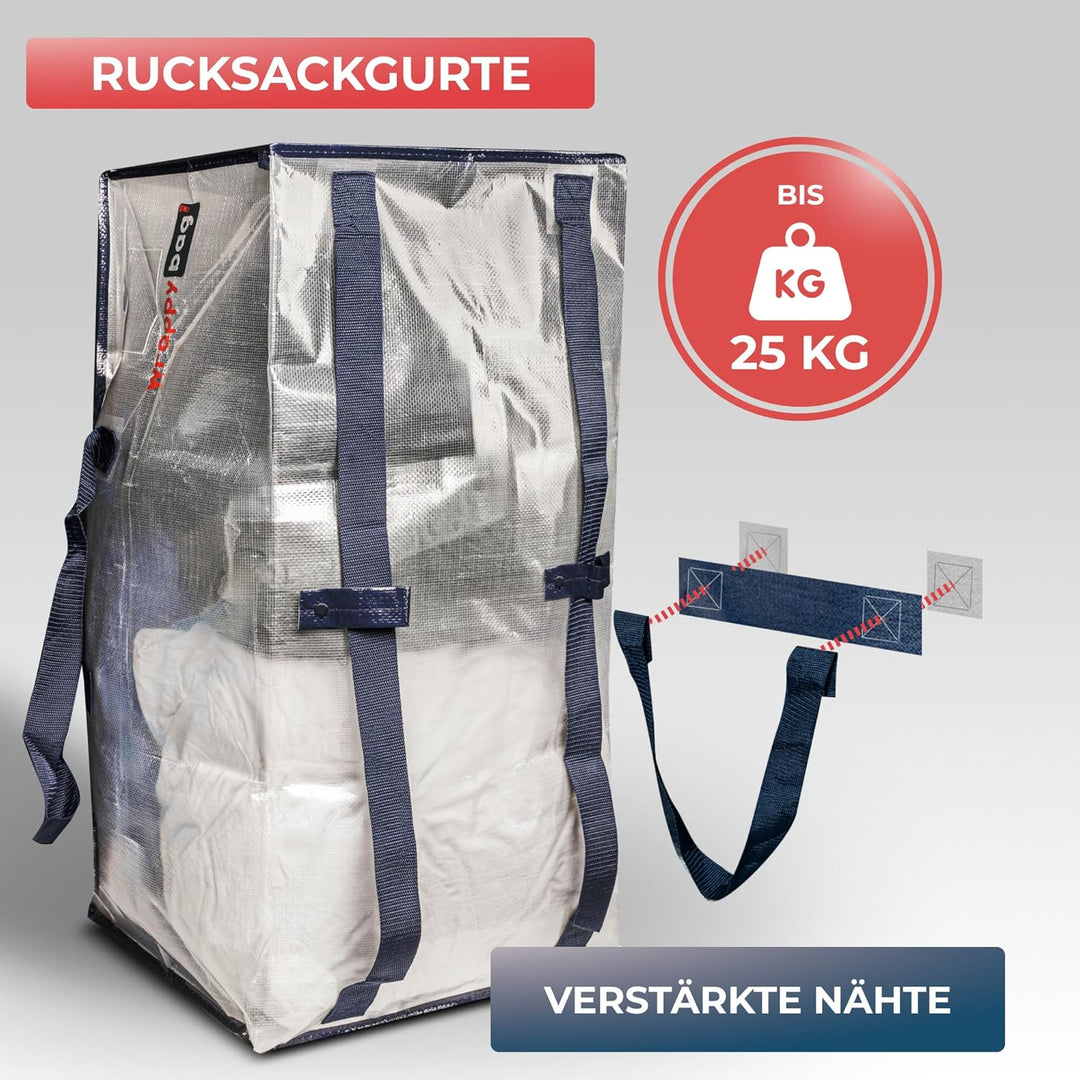 WRAPPYBAG 8er-Set Kunststoff Aufbewahrungstasche – Jumbo XXL Tasche Gross – Wasserabweisend, Stabil,