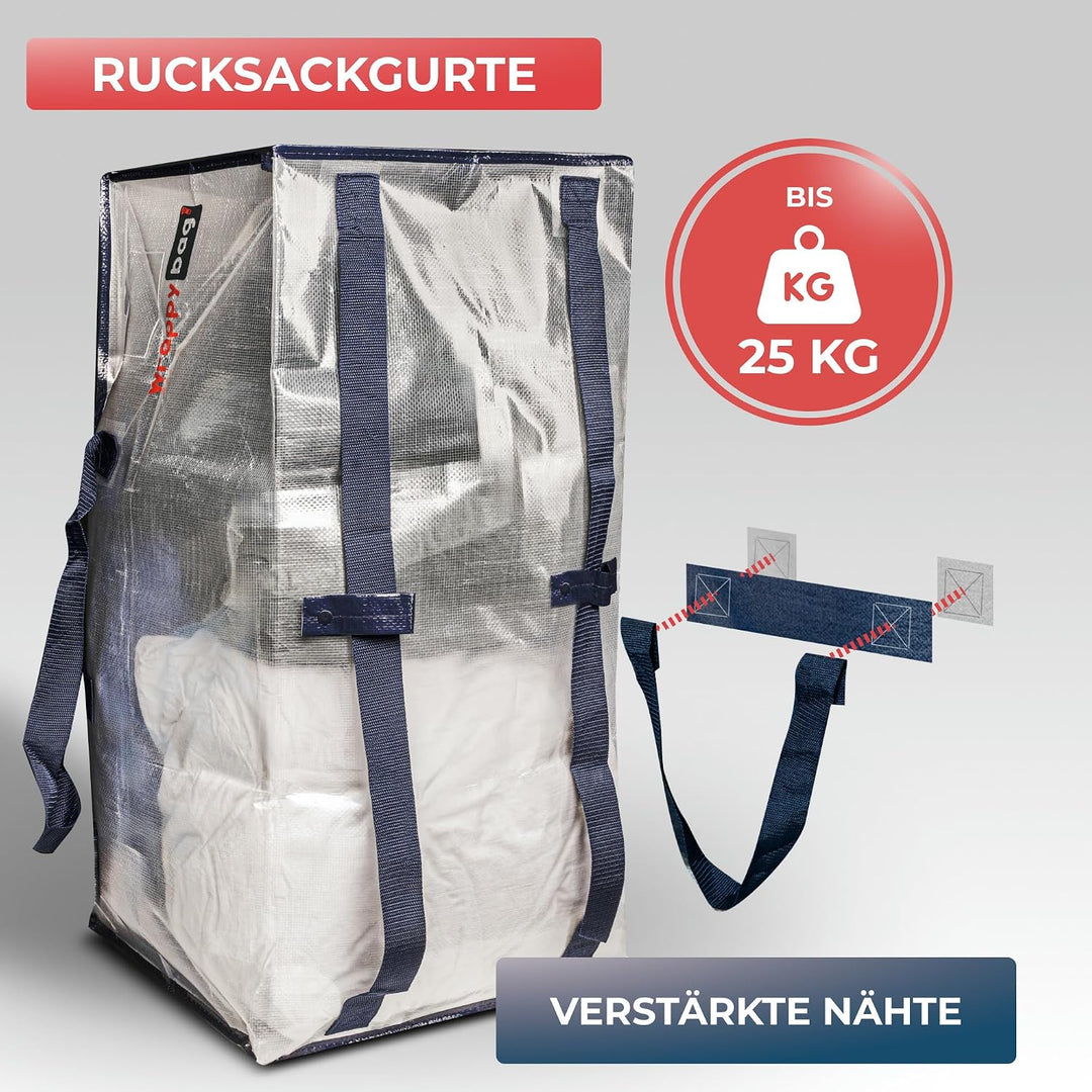 WRAPPYBAG 8er-Set Kunststoff Aufbewahrungstasche – Jumbo XXL Tasche Gross – Wasserabweisend, Stabil,