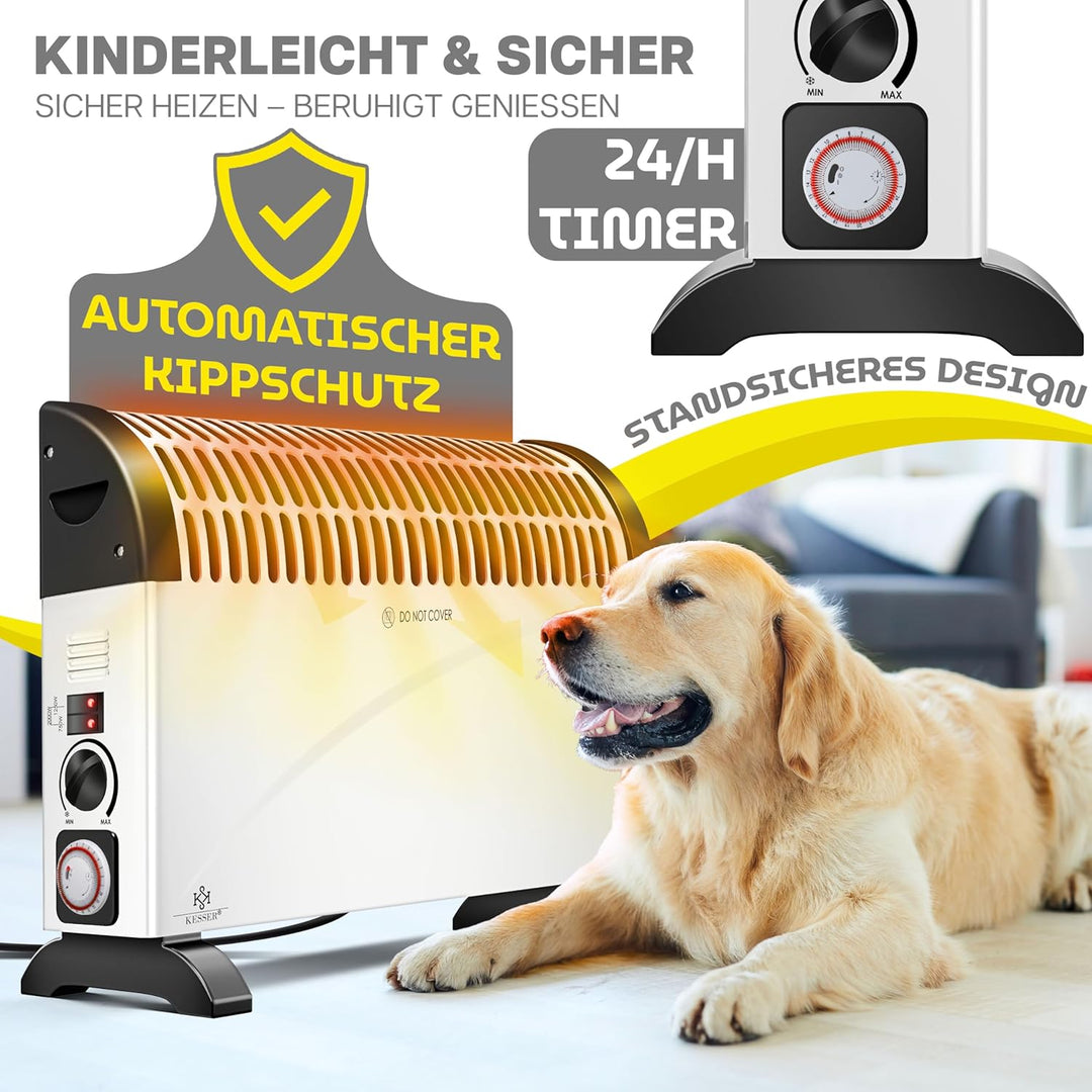 KESSER Konvektor 2000 Watt Heizgerät, 24h Timer | stufenlose Thermosteuerung | Turbo Heizung | 3 Stu