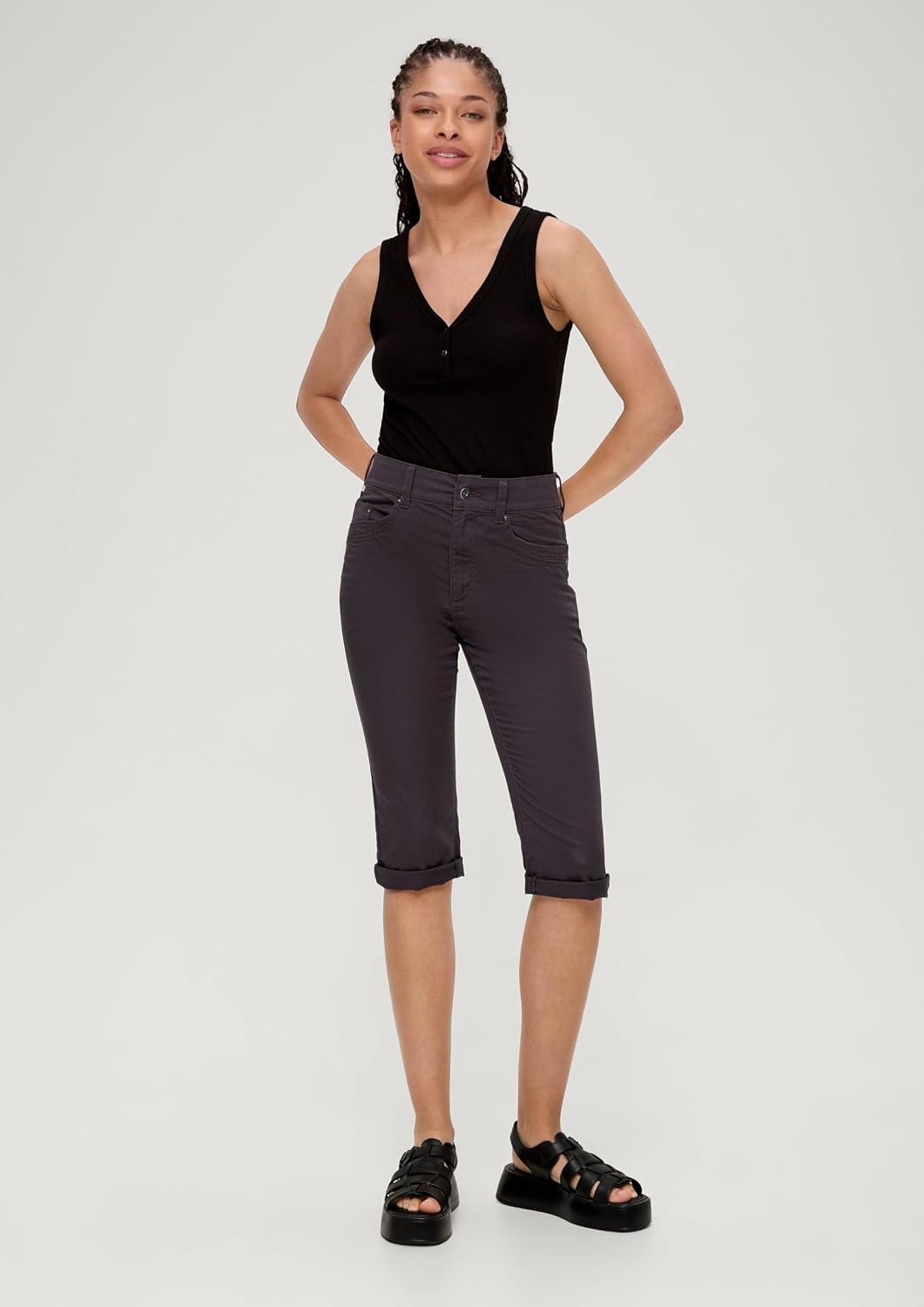 QS Slim: Capri aus Baumwollsatin 38 Grau, 38 Grau
