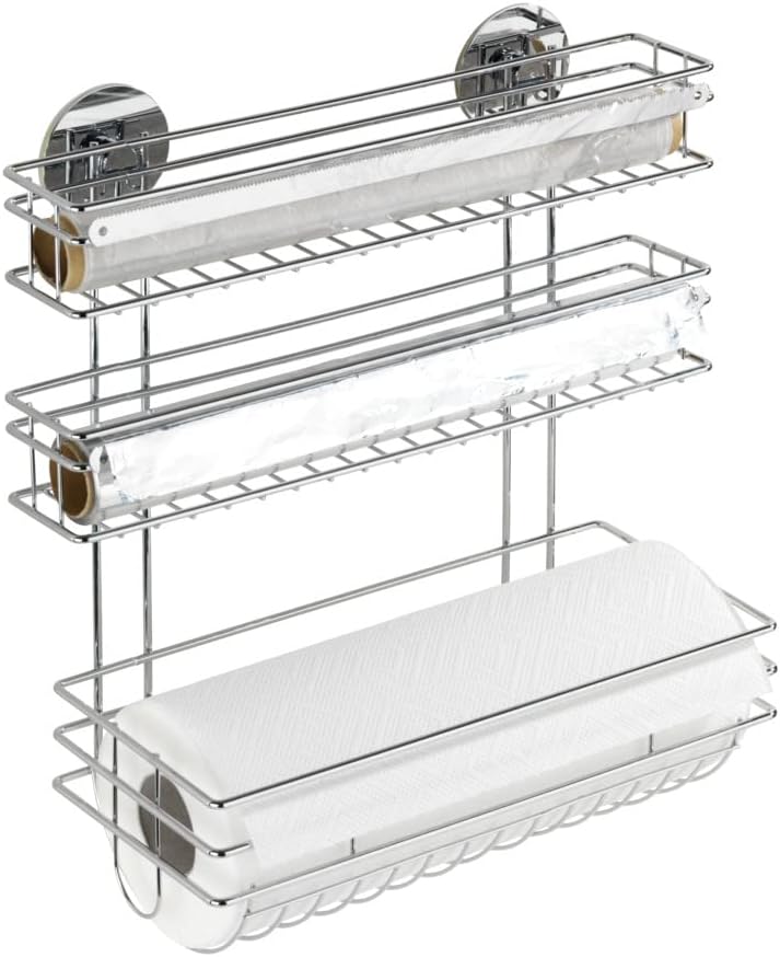 WENKO Turbo-Loc Küchenrollenhalter Trio - Befestigen ohne bohren, verchromtes Metall, 32.5 x 34 x 15
