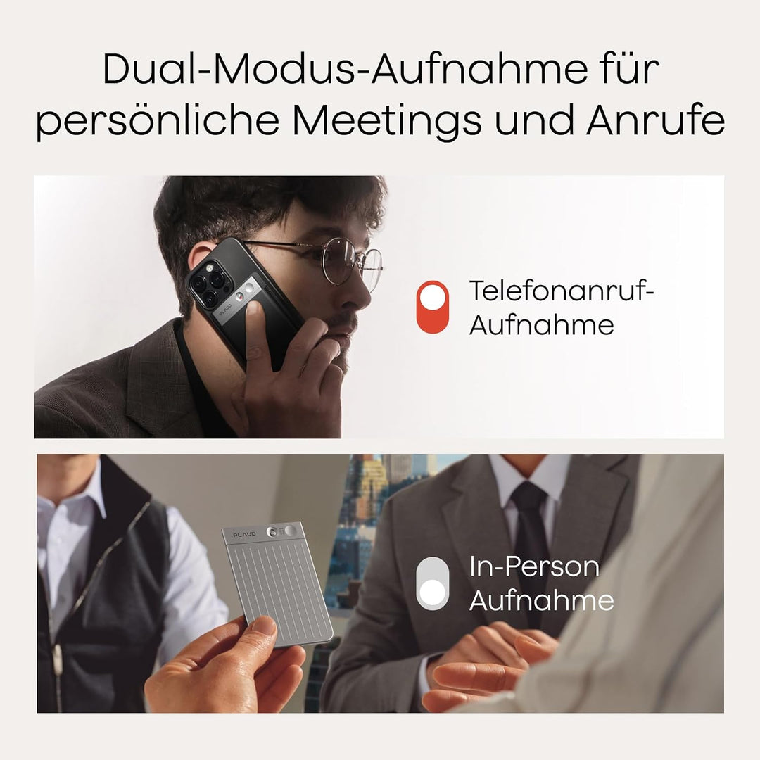 Plaud Note KI-Diktiergerät (Silver Note mit schwarzer Hülle) | Aufnahmegerät zum Transkribieren &amp;