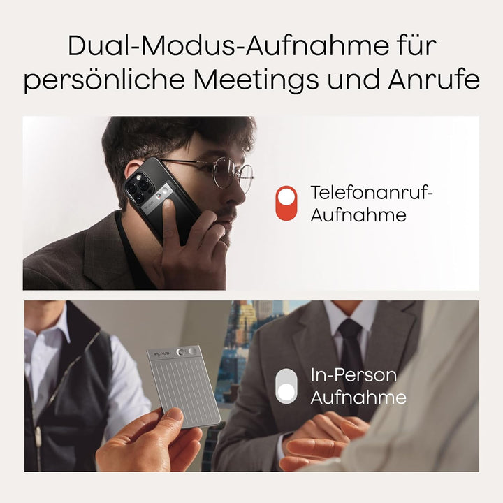 Plaud Note KI-Diktiergerät (Silver Note mit schwarzer Hülle) | Aufnahmegerät zum Transkribieren &amp;