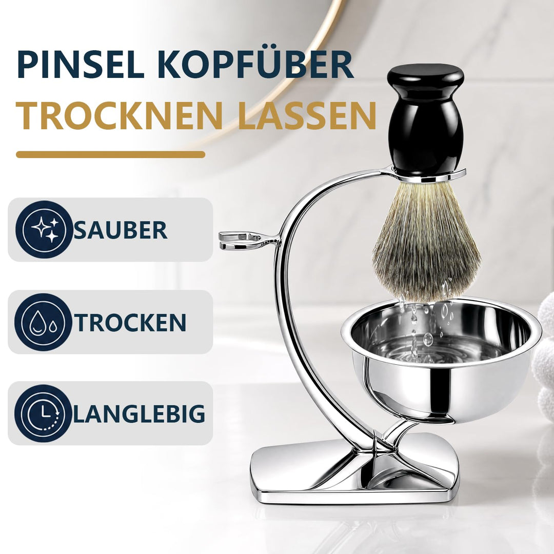ERAVOR Luxus-Nassrasierset, Rasierpinsel aus synthetischem Dachshaar, magnetischer Rasierständer aus