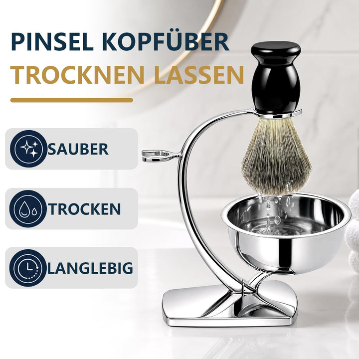 ERAVOR Luxus-Nassrasierset, Rasierpinsel aus synthetischem Dachshaar, magnetischer Rasierständer aus