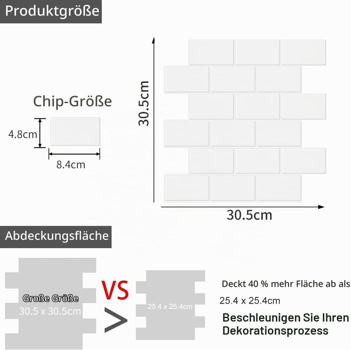 WoStick Wandfliesen zum Abziehen und Aufkleben, 1,6 mm dick, 10 Bögen, U-Bahn-Design, Spritzschutz-F