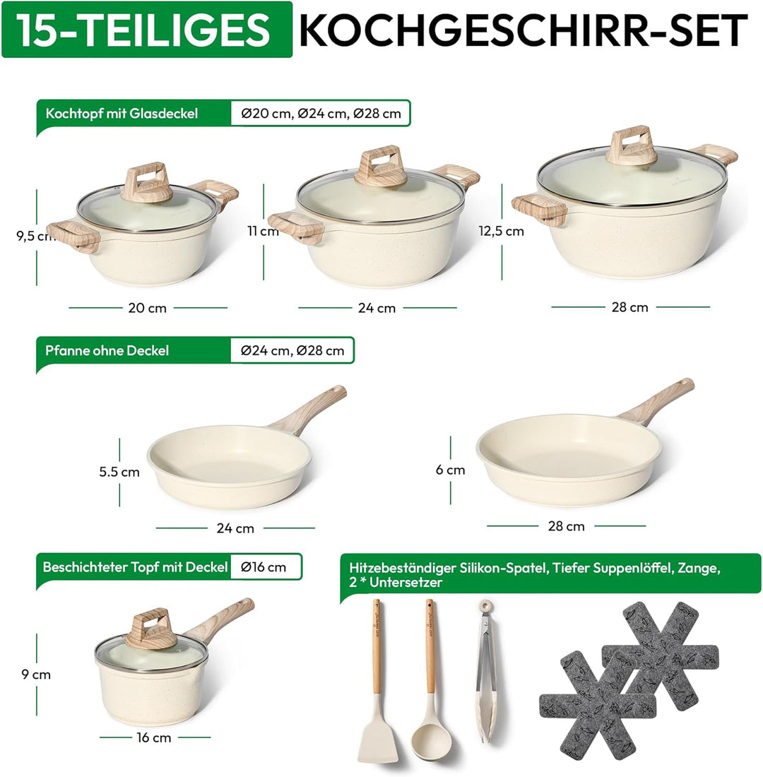 JUST PERFECTO Topf und Pfannenset Induktion - Pfannenset mit deckel - Induktions Töpfe Set - Töpfe u